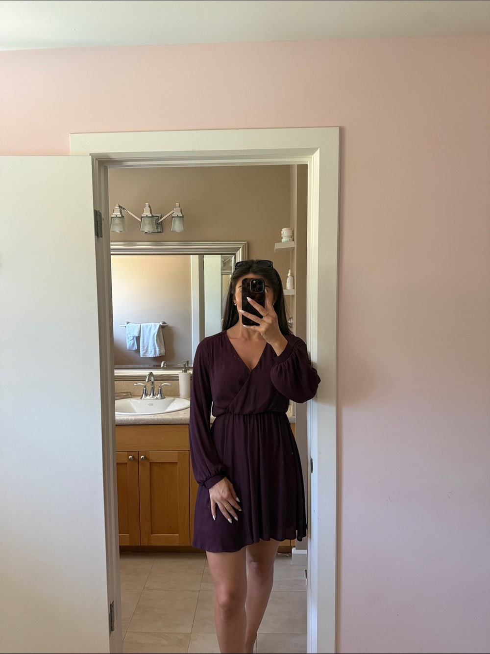 Lush Plum Long-Sleeve V-Neck Wrap Dress